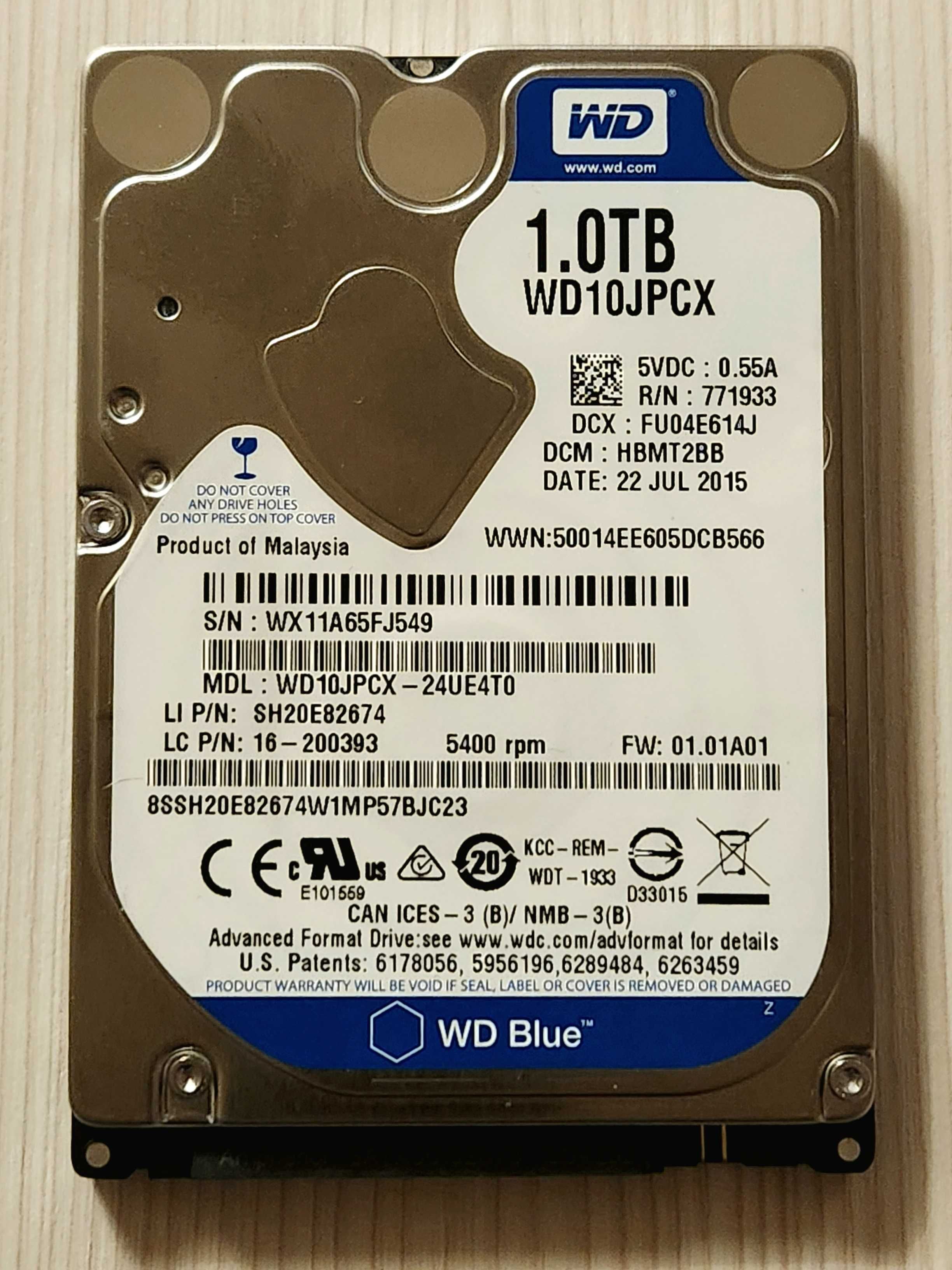 HDD Western Digital Blue 1 TB, 16MB, 5400 RPM, 2.5 inch, SATA 6.0 Gbps