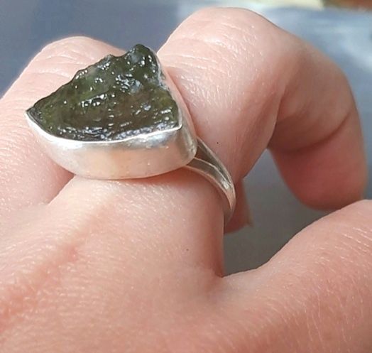 Inel argint moldavite natural și brățară malachit naturala