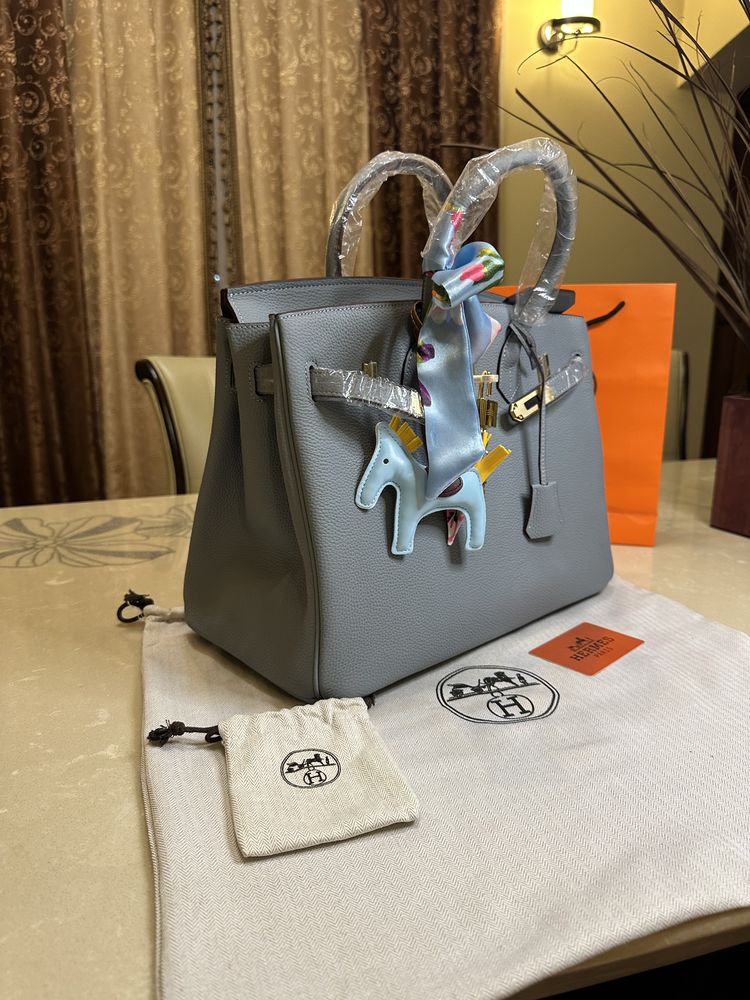 Geanta Hermes Birkin 35cm Baby Blue Piele naturala 100%