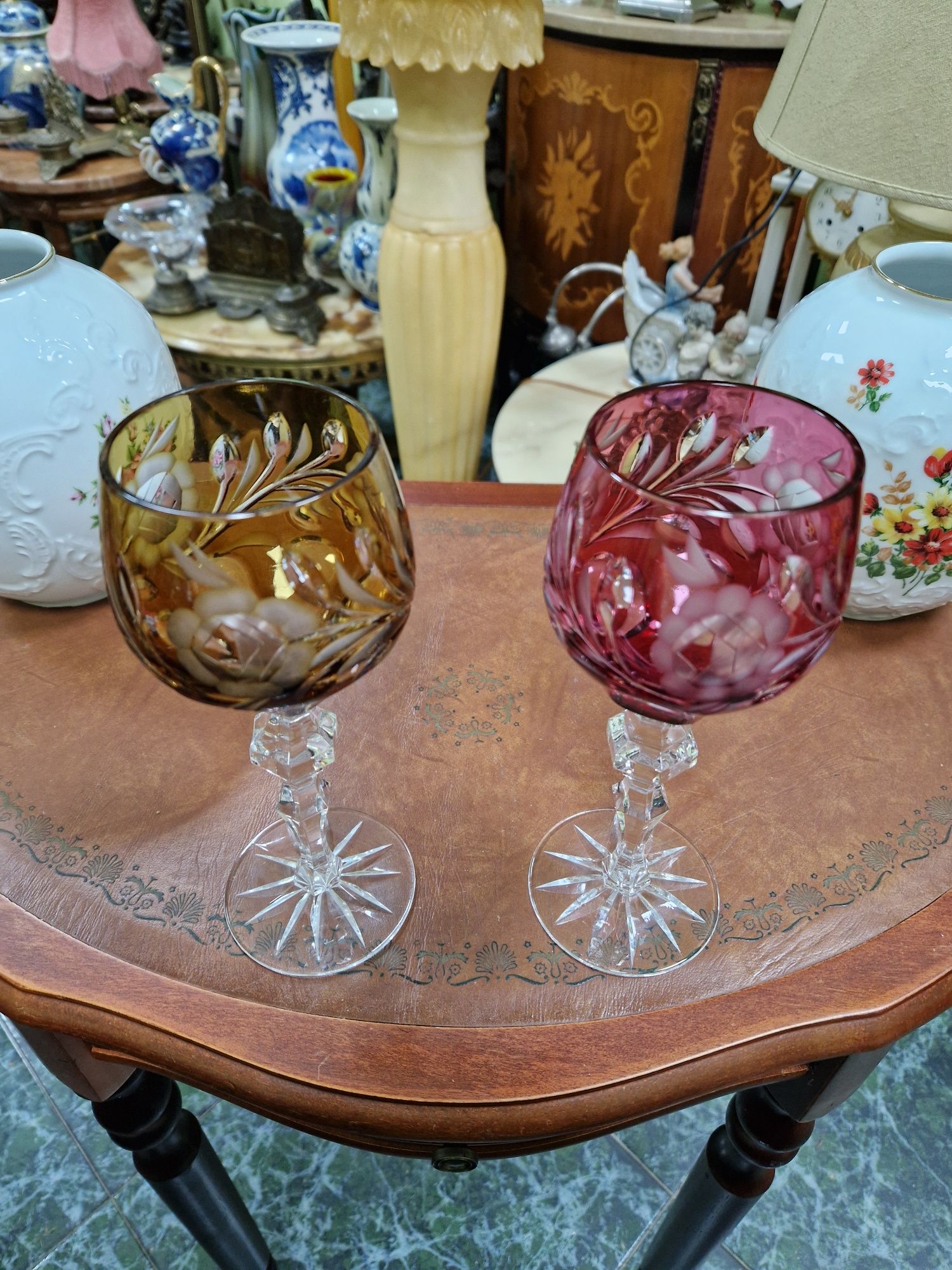 Превъзходни антикварни чешки кристални чаши Бохемия