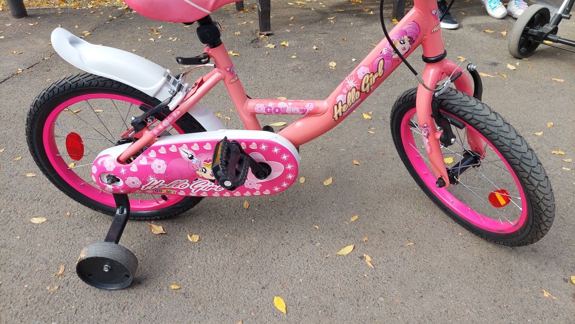 Bicicleta  16" fete copii hello Girls roz cu roti ajutătoare