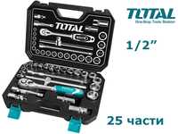 Комплект тресчотка с вложки TOTAL THT121251, 1/2", 25 броя