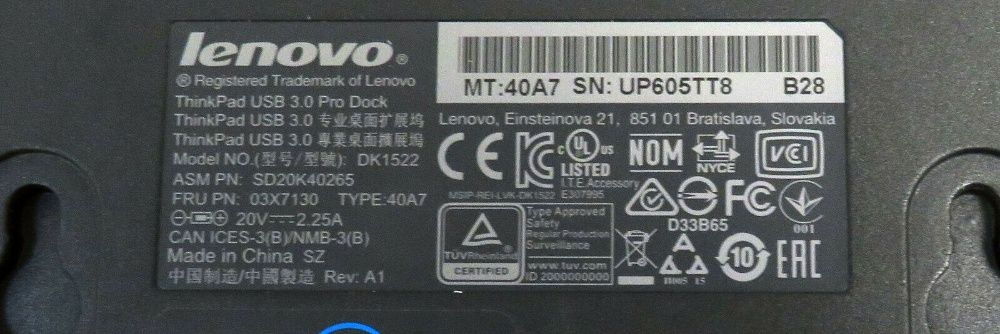 USB 3.0 Lenovo Thinkpad Pro Dock FRU: 03X7130 DK1522