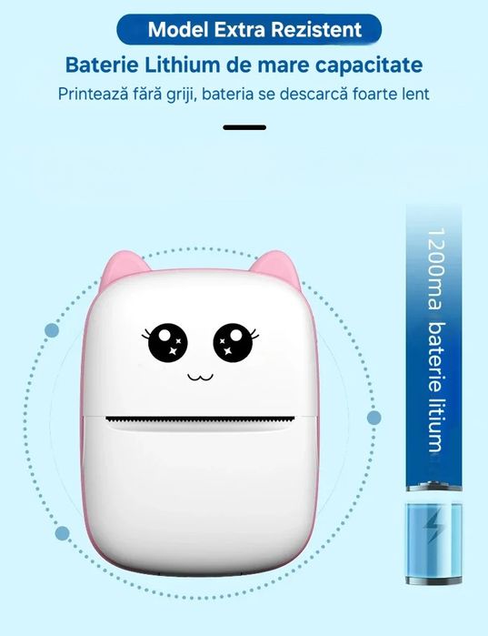 Mini Imprimantă pentru telefon. Hârtie&Husa incluse. Portabilă. USB.