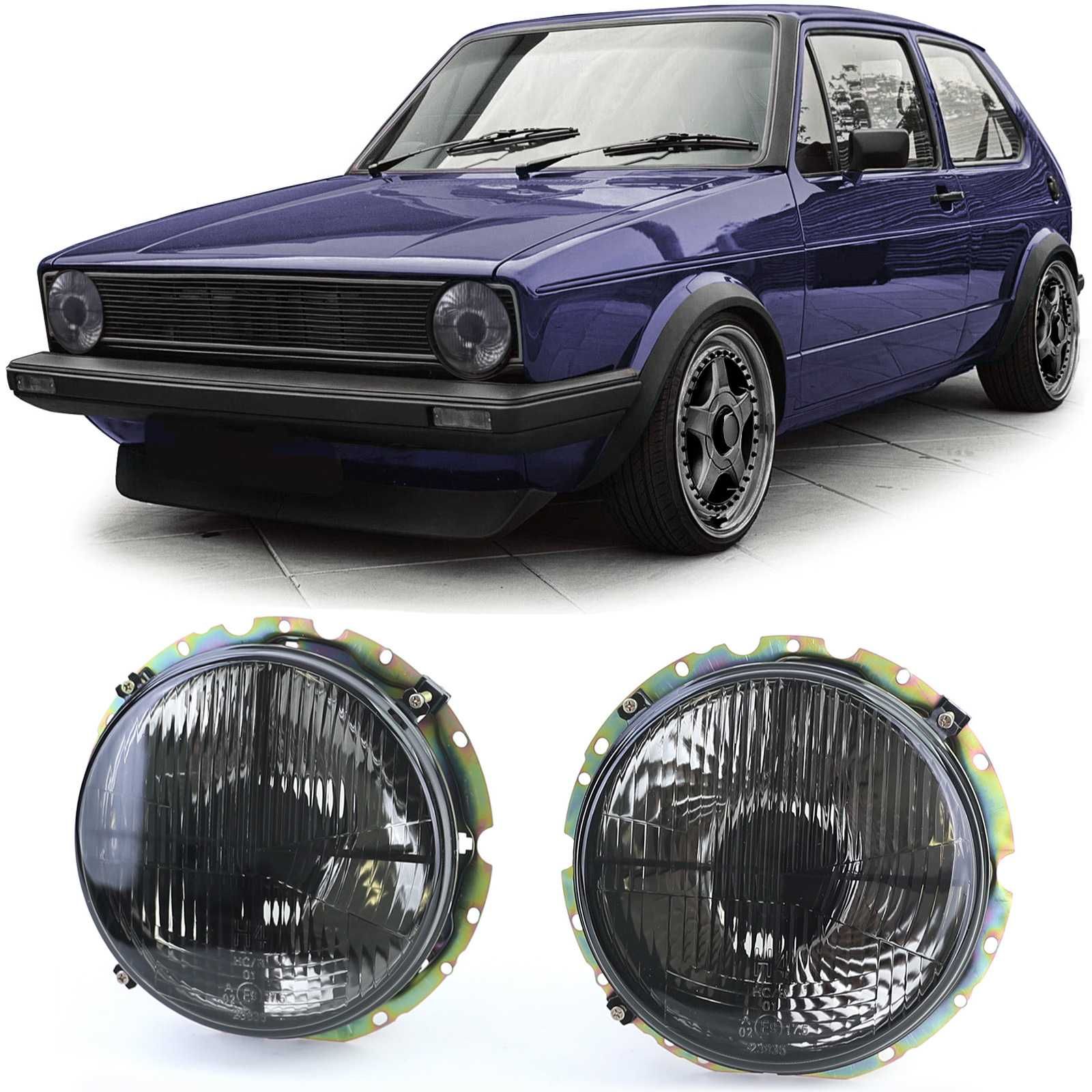 Фарове Голф 1 Тъмни Опушени с кръстачка Оригинална визия Vw Golf Mk1