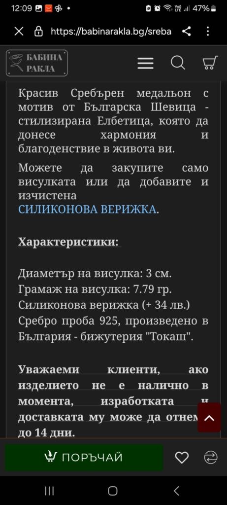 Сребърно Колие Шевица