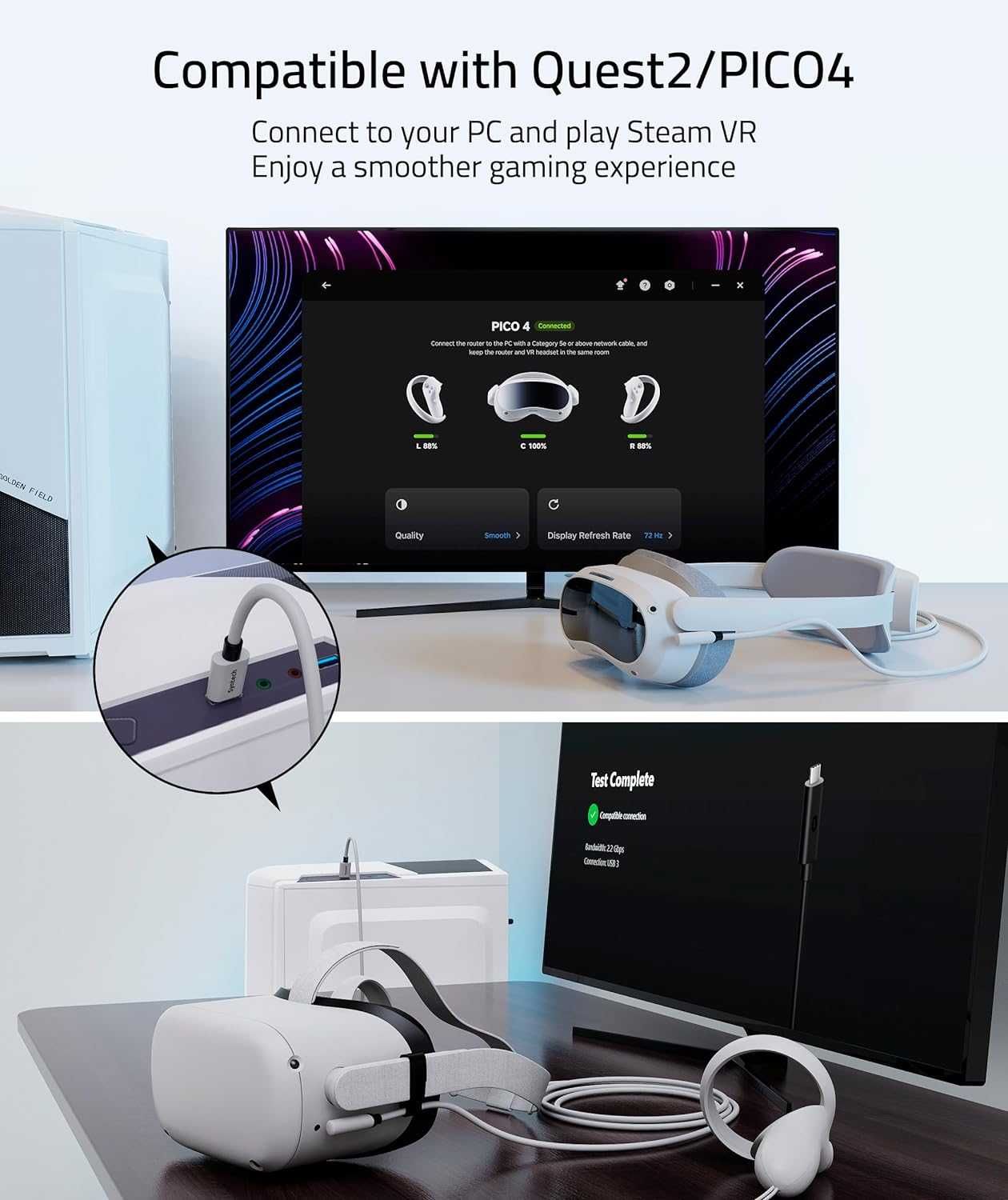 Cablu Syntech Link 5m Meta/Oculus Quest 3,Quest2,PC/Steam VR,USB 3.0 C