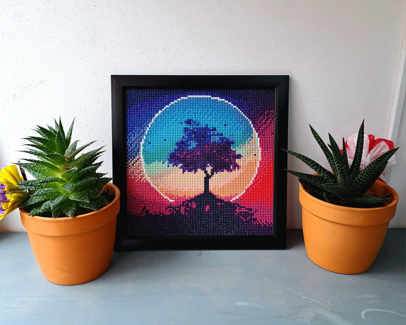 Pictură cu diamante - Copac în culori vii - 25x25 cm