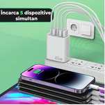 Încărcător rețea 5 porturi 65W Fast Charge + cablu Lightning