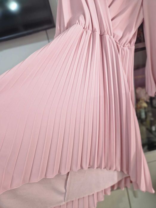 Rochie ocazie 44, roz pudra plisee