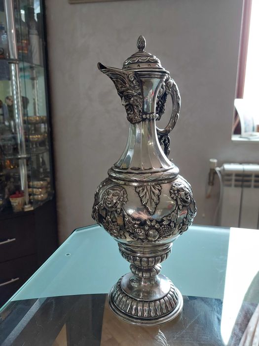 RRR Много рядка сребърна кана/ 19 век/сребро, злато, чаша