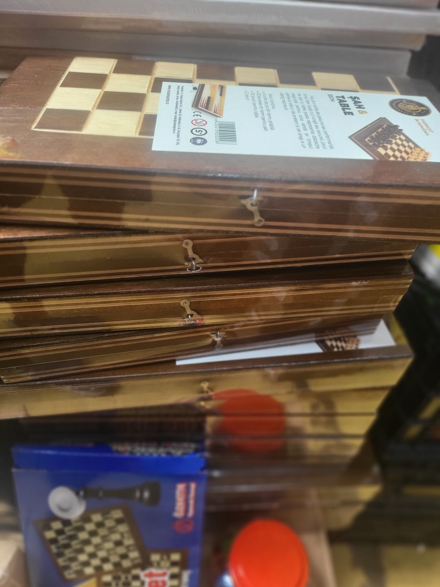Joc table cu șah lemn 38cm veritabil romanesc cu șanțuri între pătrățe