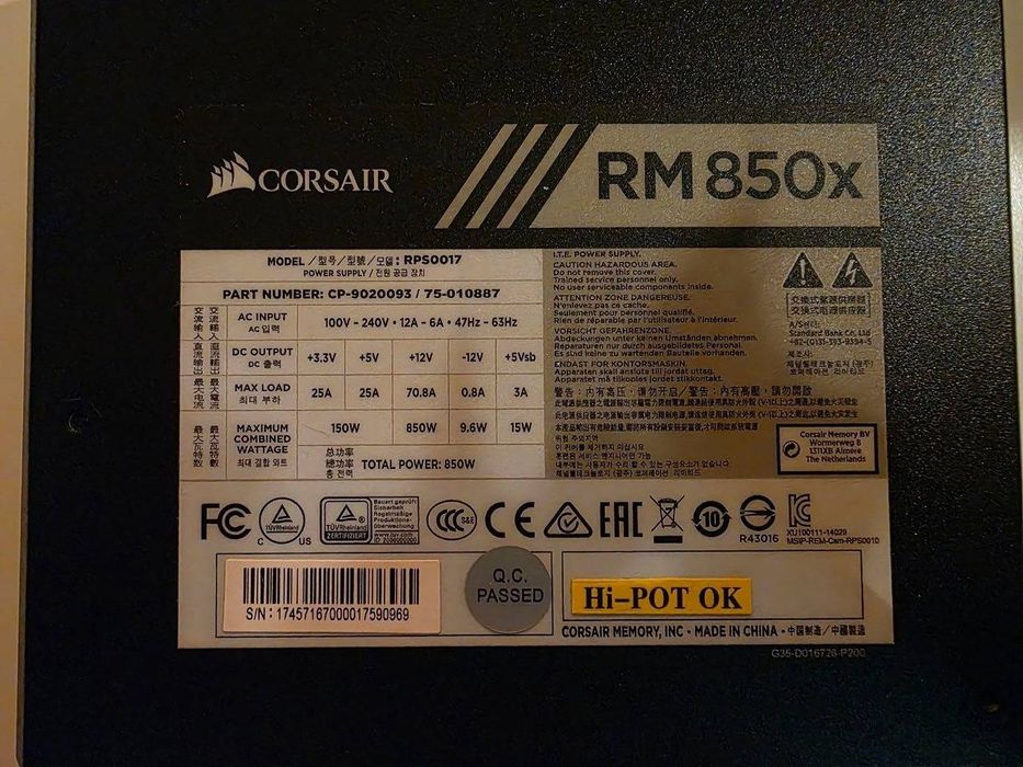 CORSAIR RM850x 850W Fully Modular Power Supply PSU