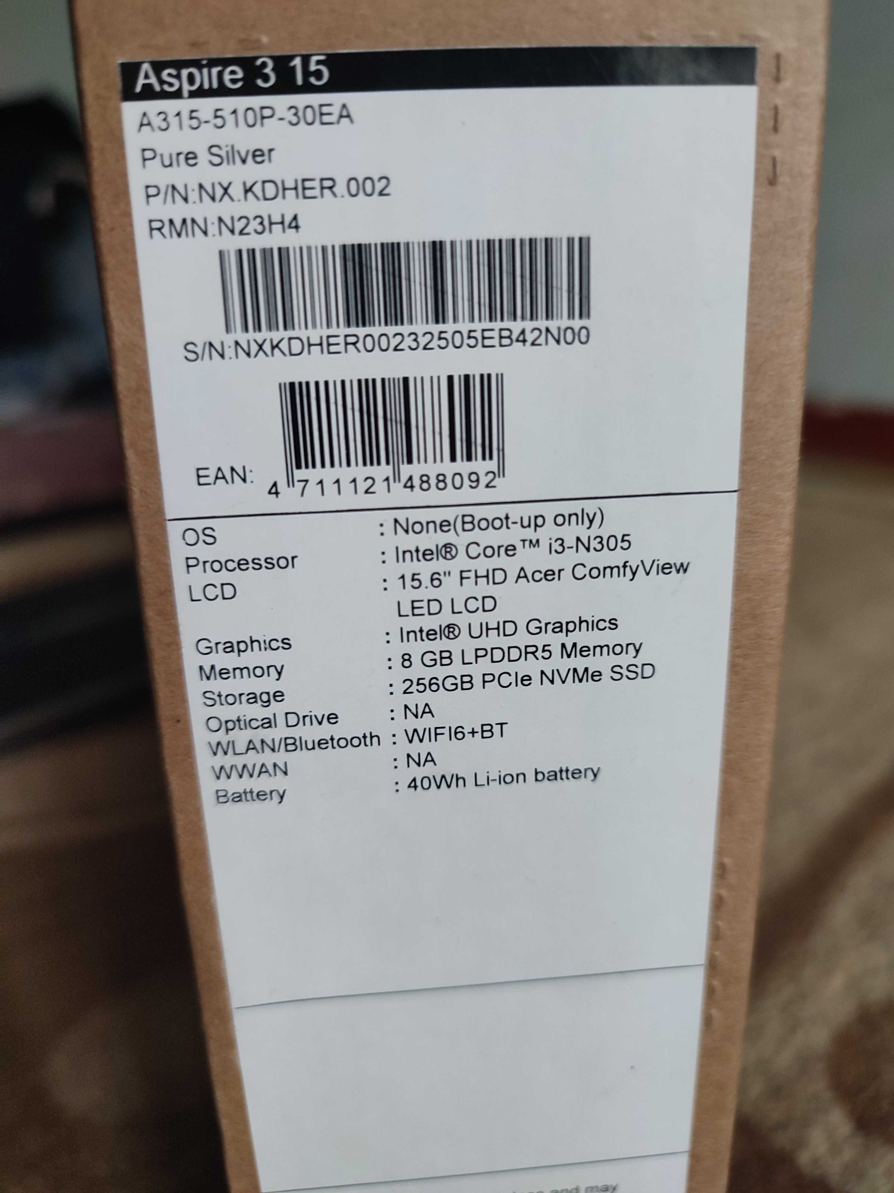 Acer aspire 3/15 8/256 ssd