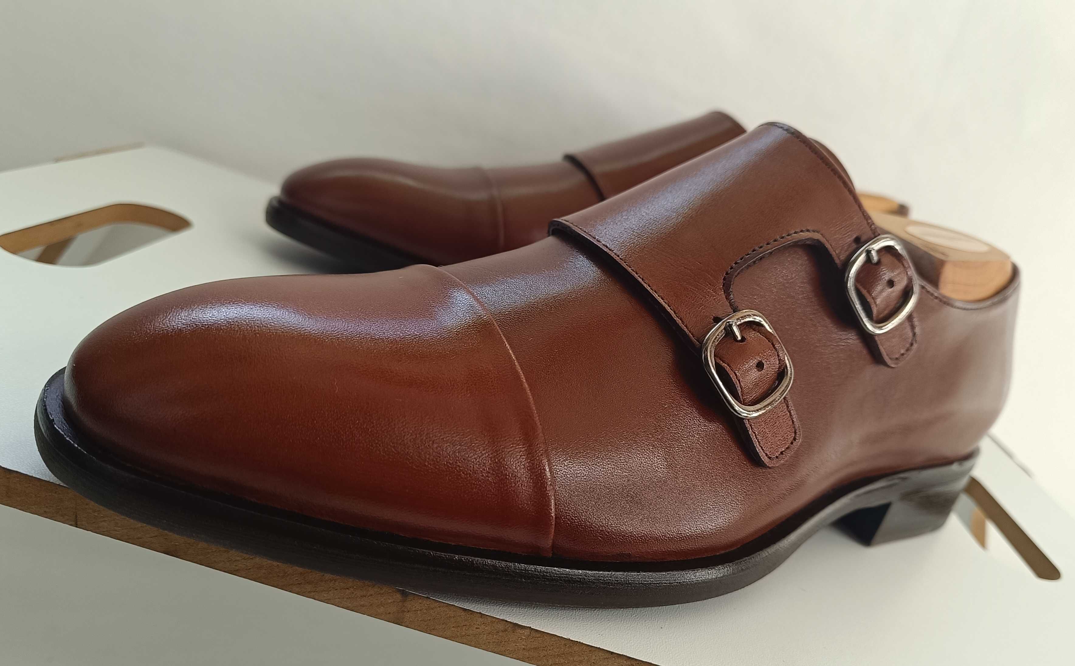 Pantofi de lux 40 monk lucrati manual Minelli NOI piele naturala