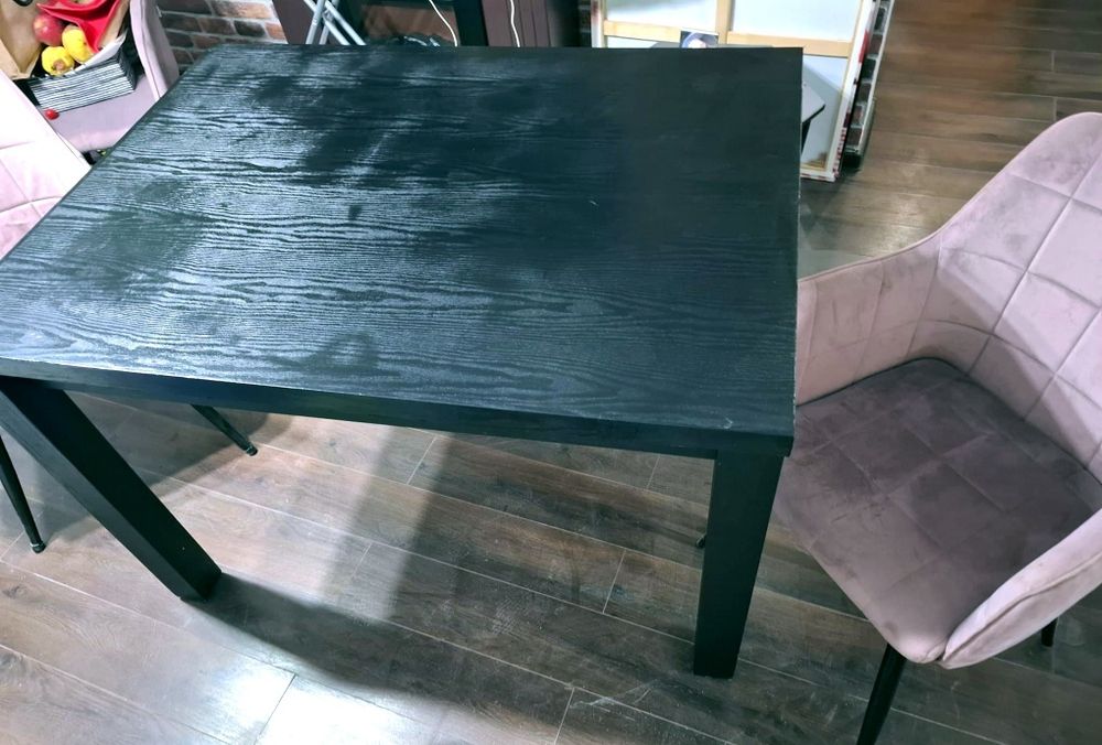 Scaune catifea roz prafuit 4 buc și masa lemn  masiv wenge 140x80