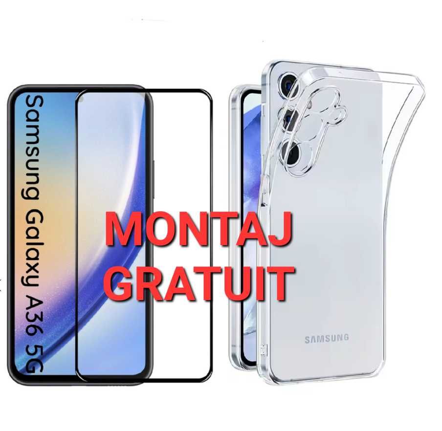 Set Samsung A36 A55 A56 - Husa cu Protectie Camera + Folie Sticla Full
