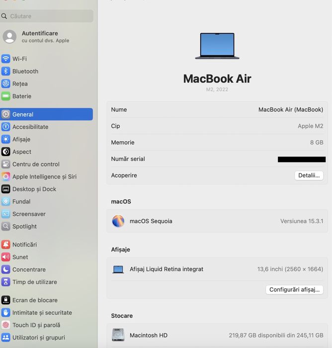 MacBook Air 13-inch / Apple M2 / 8 GB/ 256 GB / Ca nou |