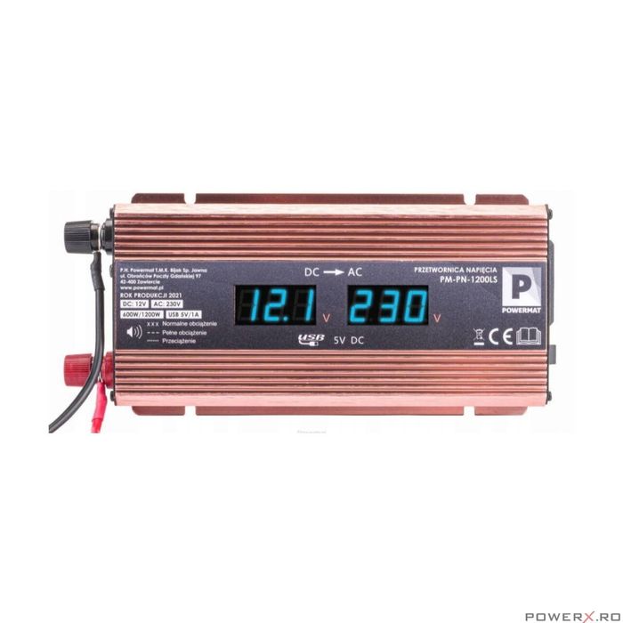 Convertor de tensiune auto, invertor tensiune LCD 12V 1200 W, Powermat
