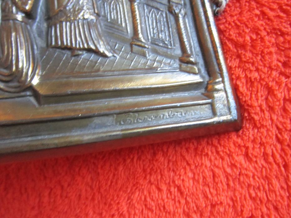 cadou rar bronz semnat, relief tema religioasa