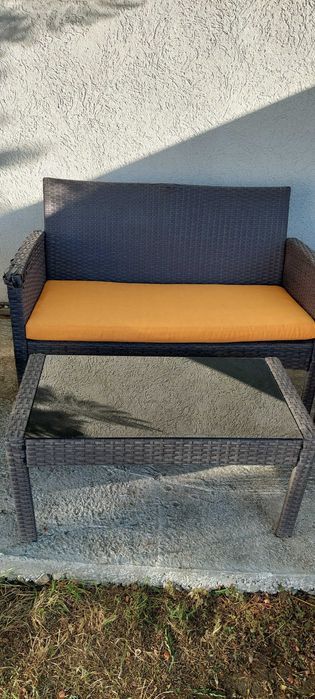 Set mobilier gradina/terasa, masa, canapea, 2 fotolii, portocaliu