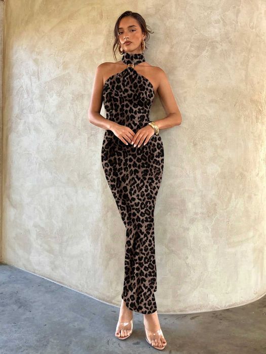 Дълга рокля по тялото, Секси рокля, Рокля леопардов принт