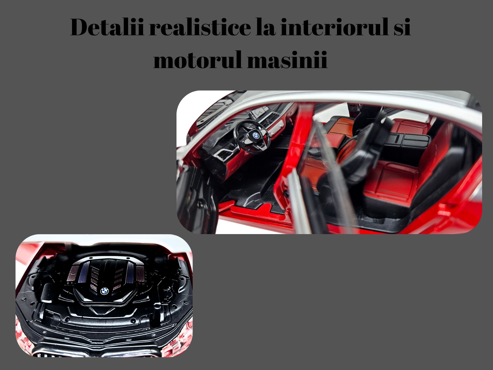 Masina metalica BMW Seria 7,sunete si lumini, usi mobile, 22cm, Rosu