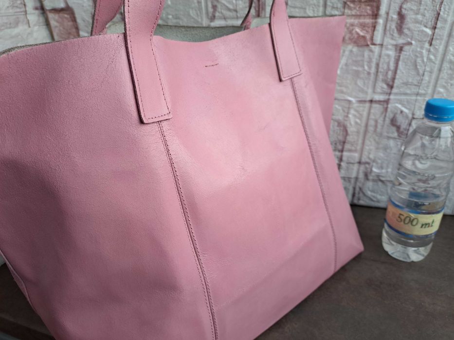 дамска чанта,розова кожена торба-естествена кожа