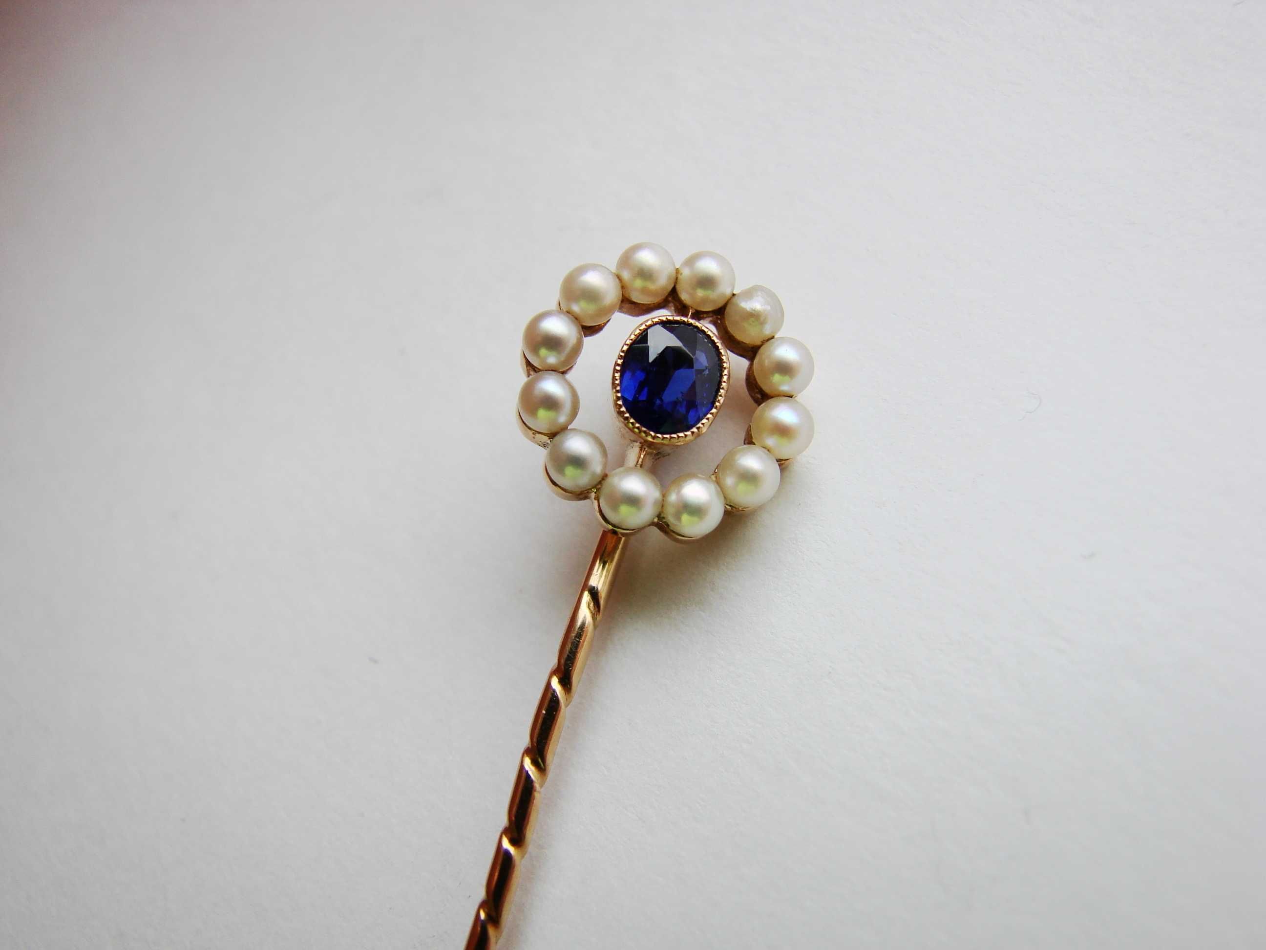 Pin Aur 14K Royal Cu Perle Si Safir De Wagner