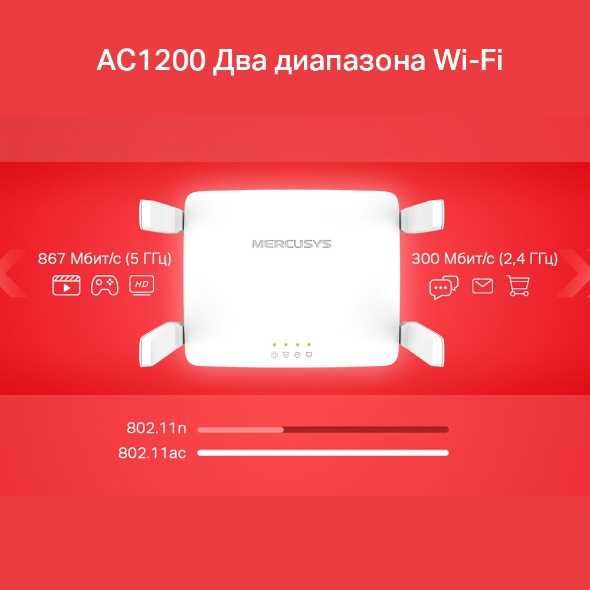 Mercusys Двух диапазонный гигабитный роутер Wi‑Fi AC10 / AC12G