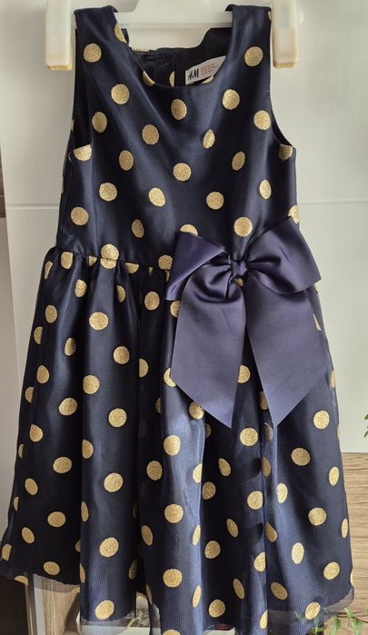 Rochiță elegantă 7-8 ani bleumarin cu buline aurii H&M