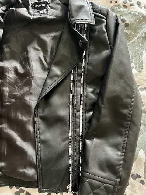 Ново черно кожено яке - 12-13 г., 152-158 см.