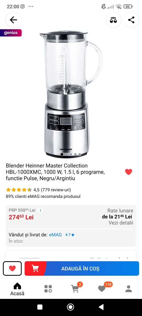 Vând Blender 1000 W Heinner