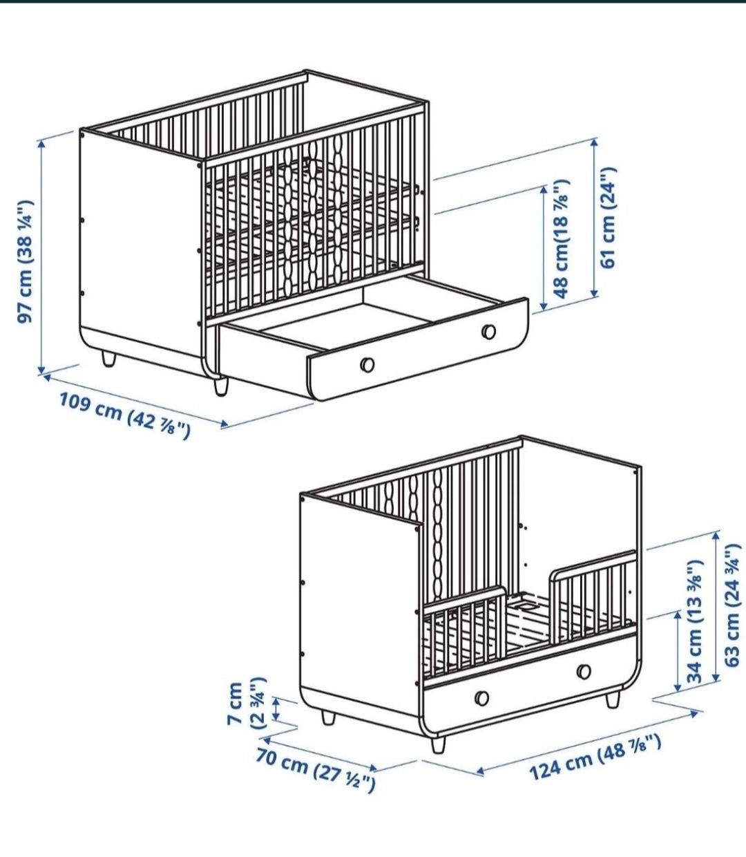 Masa de înfășat și patuț bebeluși-set Myllra (Ikea)