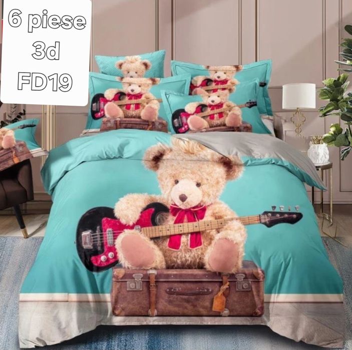 Lenjerie de pat FINET Premium 6 piese Ursuleti Mos Craciun