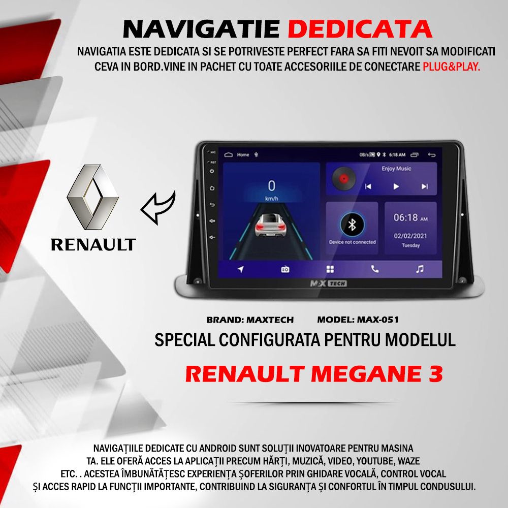 Navigatie Renault Megane 3 dedicata Android 2 GB Ram 32 GB FullHD GPS