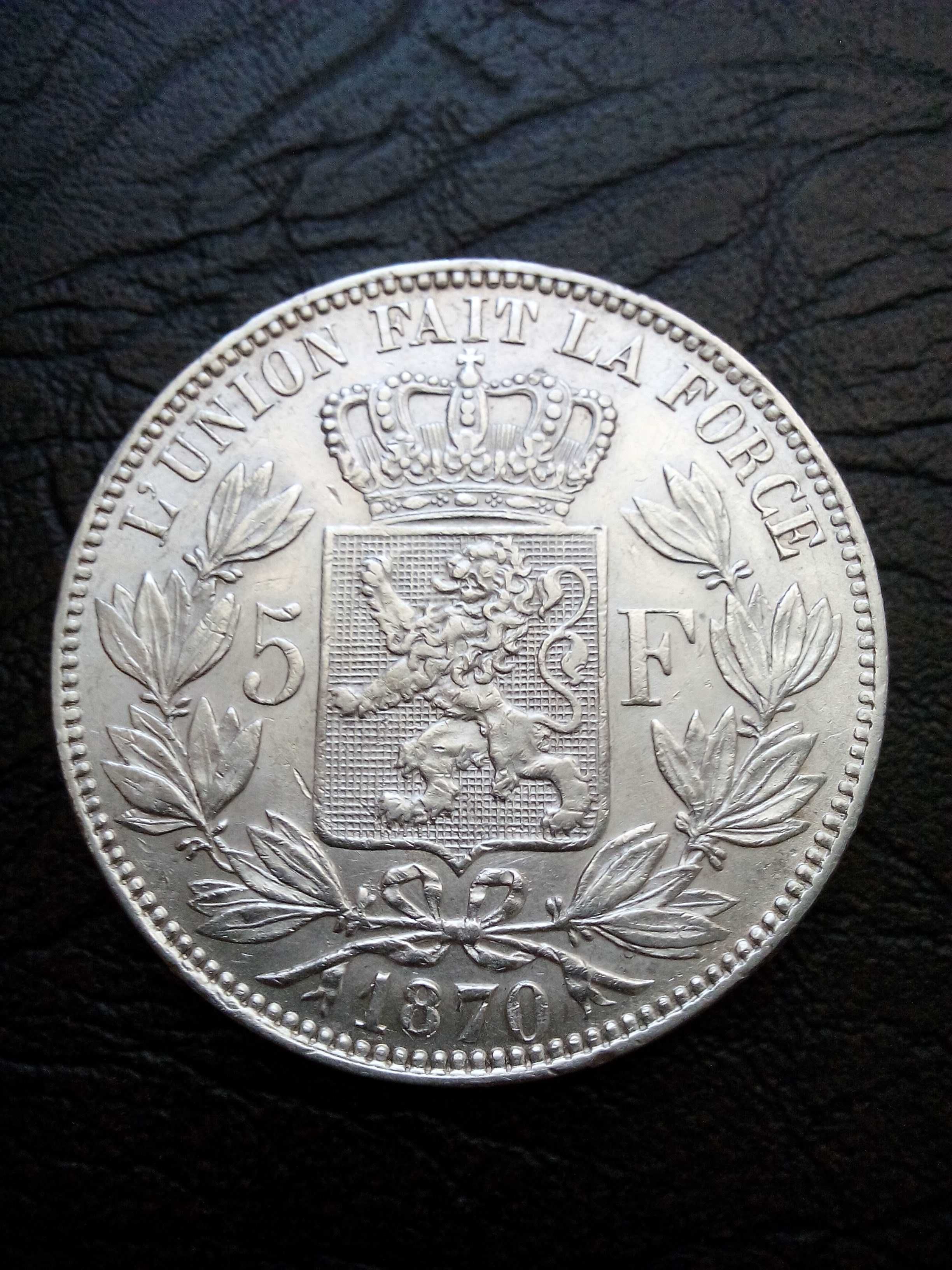 5 франка 1865 година Белгия сребро