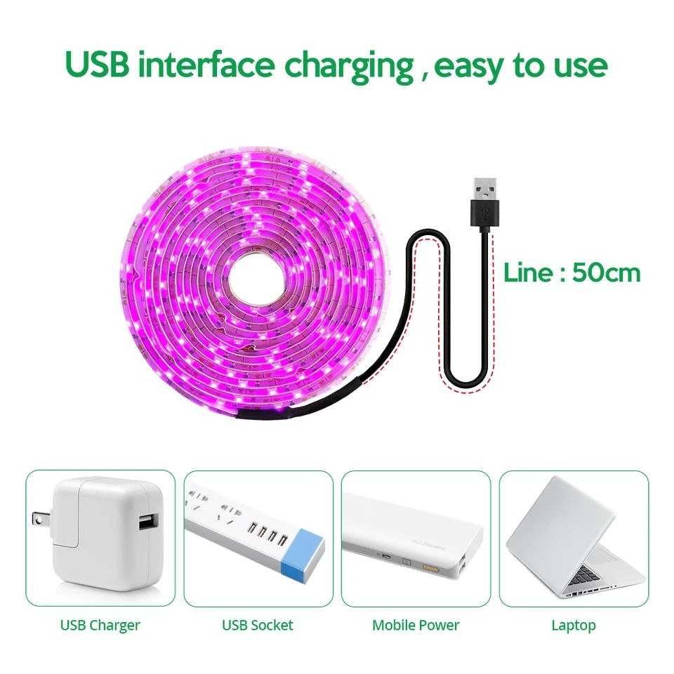 Фитолампа фитолента USB 3 и 5 метров. SMD2835