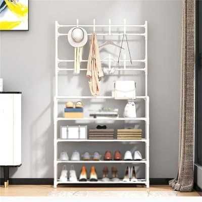 Cuier haine Alb / Negru cu suport pantofi 4 / 5 rafturi