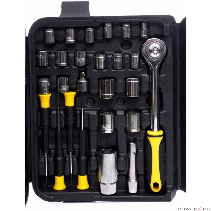 Trusa de scule pliabila universala, 117 piese, din oțel crom-vanadiu,