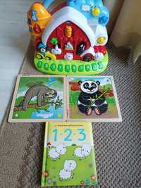 Lot jucarii: jucarie interactiva bebe Chicco, 3 puzzle  2-3 ani, carte