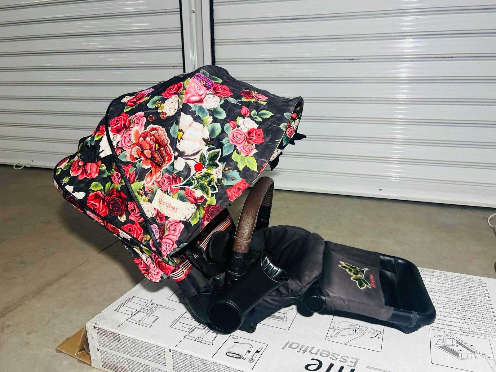 Кош за новородено Cybex Lux Spring Dark Blossom и тапицерия за седалка