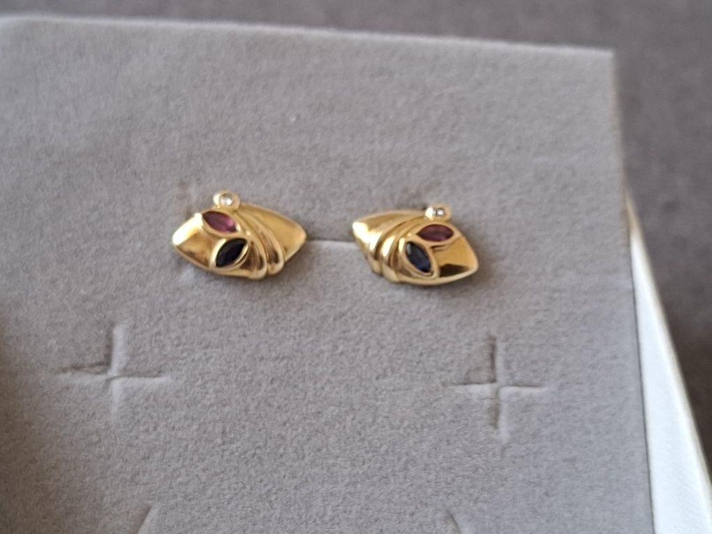 Cercei aur 14k diamante, safire, rubine