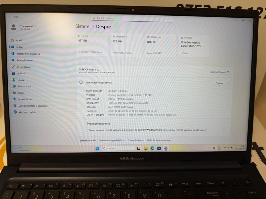 Laptop ASUS Vivobook 15 X1504ZA cu procesor Intel(R) Core(TM) -T-