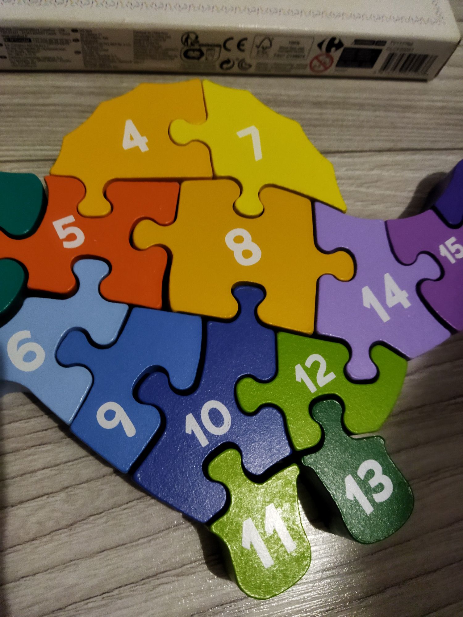 Puzzle dinozaur din lemn Montessori învățare culori și cifre vârstă 3+