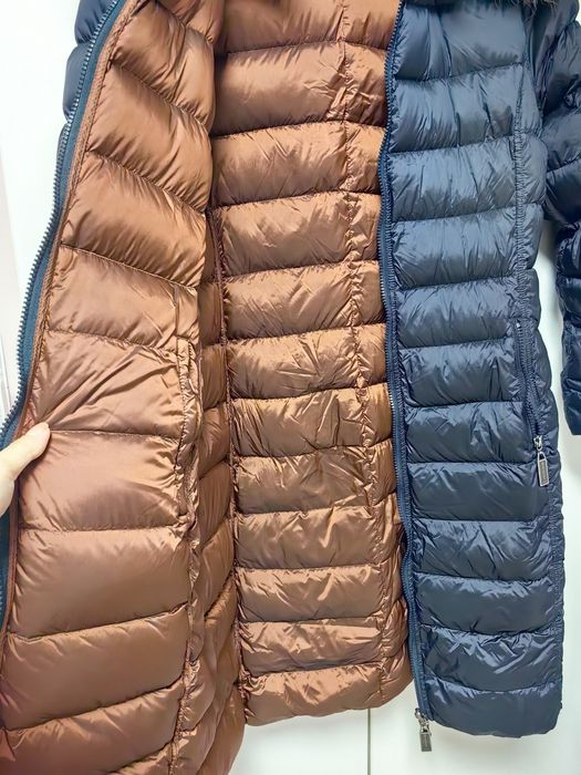 Двулицево яке с гъши пух и естествен косъм от лисица на качулката