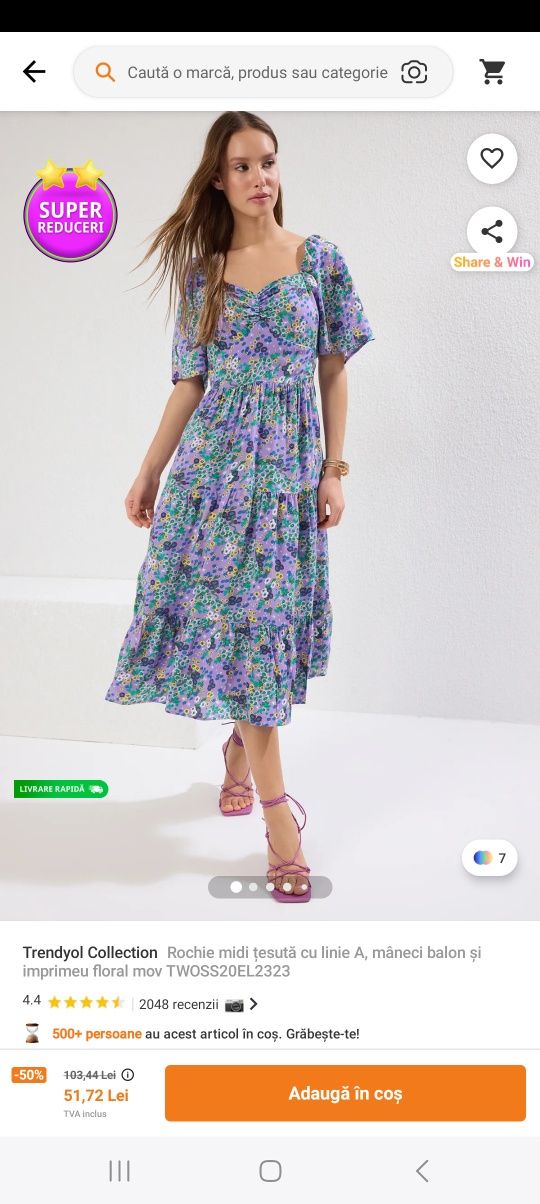 Rochie de vară florală, mărimea L %Vâscoza