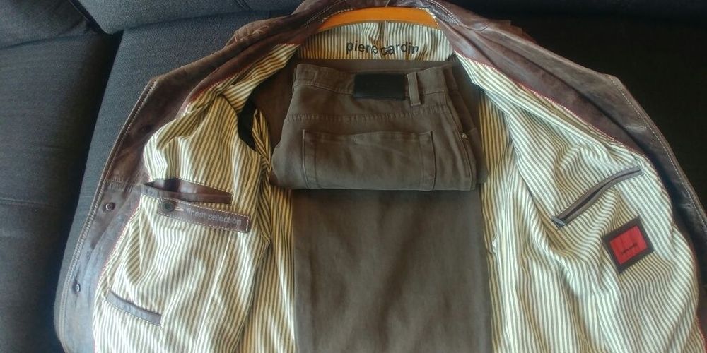 Sacou piele+ pantalon piere cardin si geanta mare voiaj