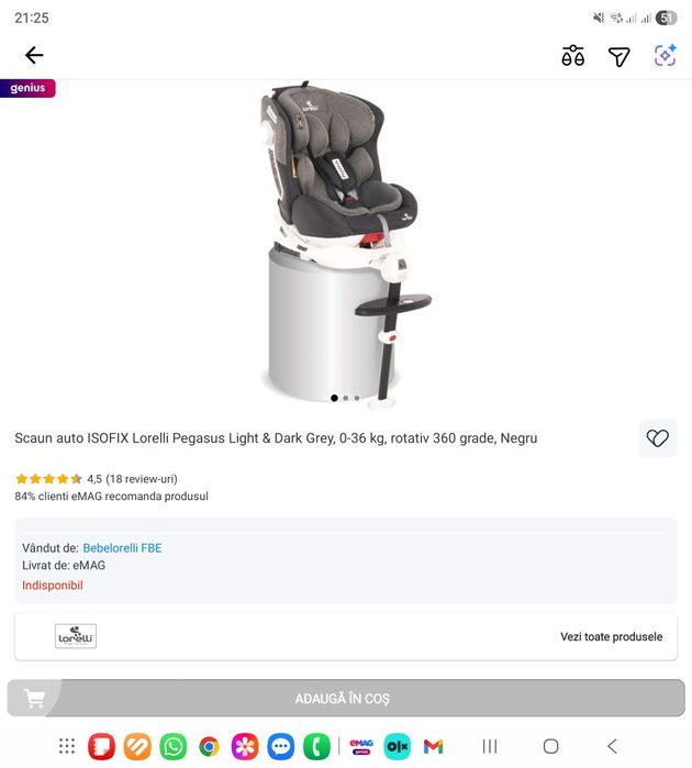 Vand scaun auto Lorelli impecabil