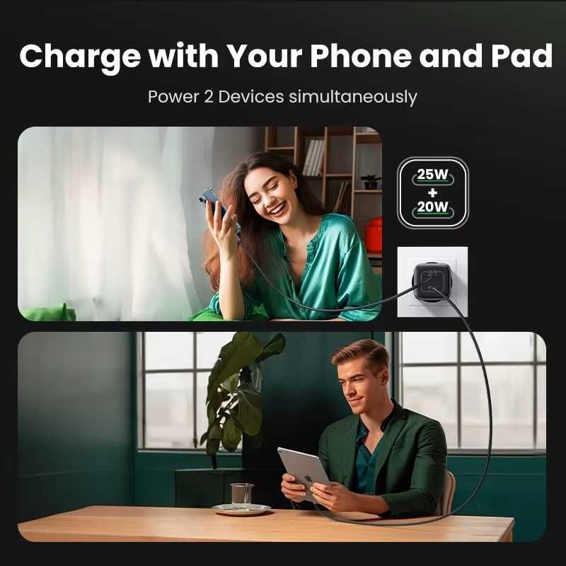 Зарядное устройство UGREEN GaN с USB-портами, 45 Вт, PD QC 3,0